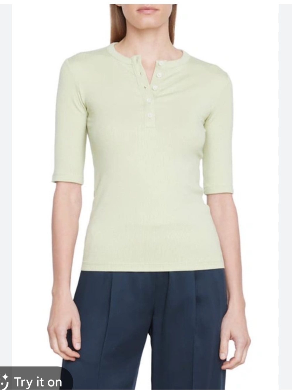 VINCE Ribbed Henley Top in Light Green XXS